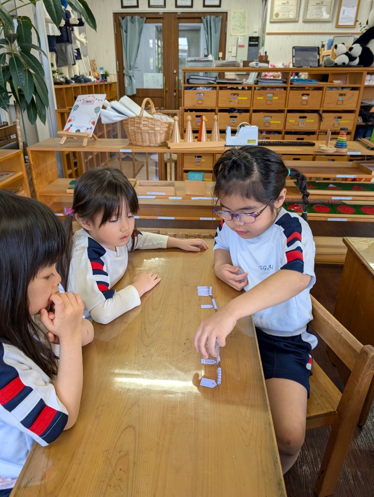 Child working with Montessori bead chains